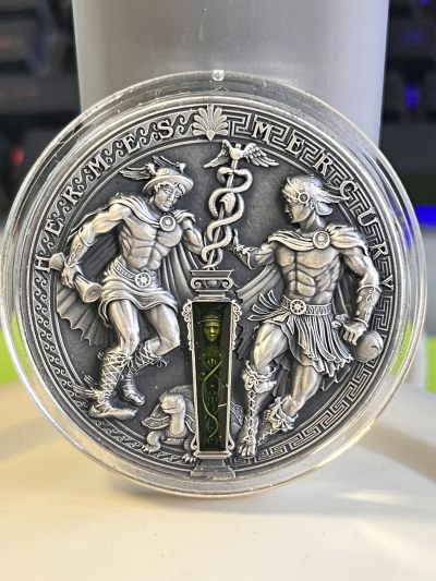 【海寕潮】拍卖第八十三期 - 【海寧潮】纽埃2022年希腊和罗马神赫尔墨斯嵌树脂2盎司银币