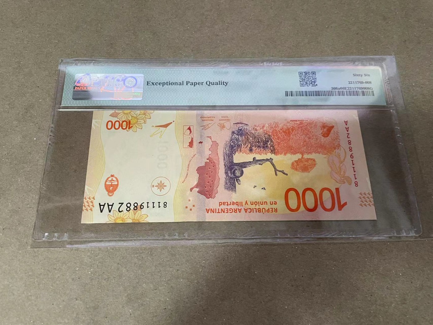 【Blue Auction】✨世界纸币精拍第371期【精】 【AA冠无47】阿根廷 2017年1000比索 PMG66EPQ 