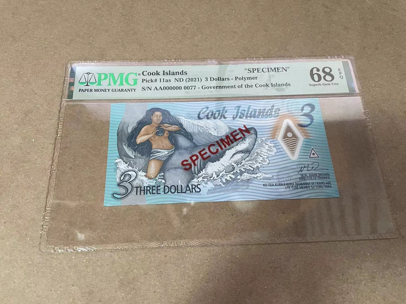 【Blue Auction】✨世界纸币精拍第371期【精】 【样钞】库克群岛 2021年3元 PMG68EPQ 超高分 