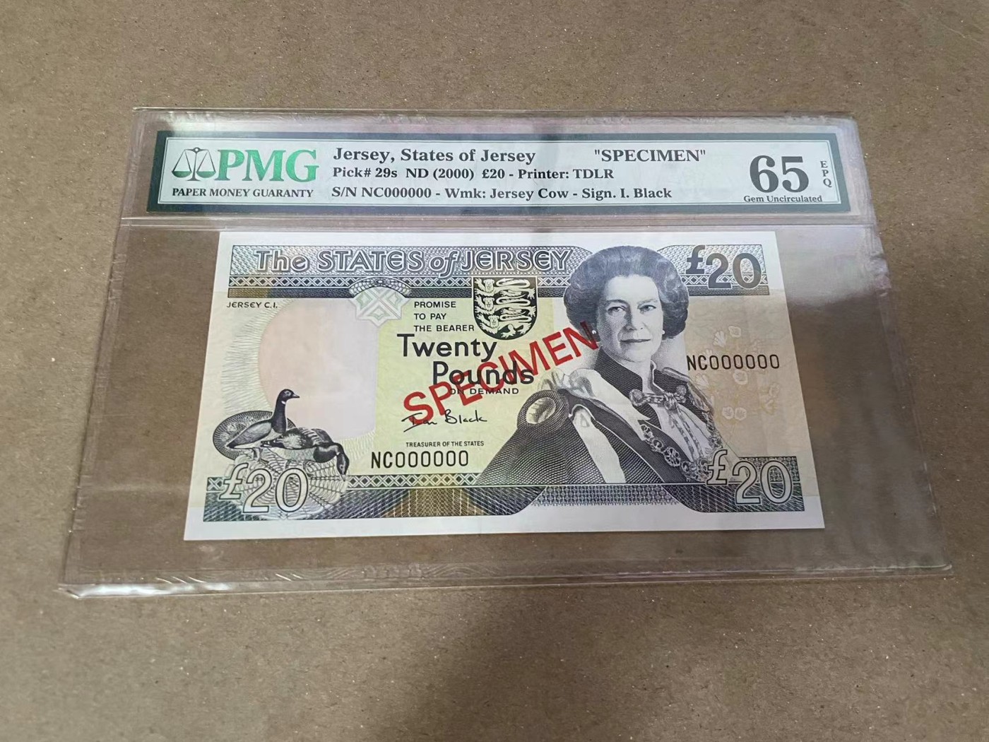 【Blue Auction】✨世界纸币精拍第371期【精】 【样钞】泽西 2000年20镑 女王 PMG65EPQ 