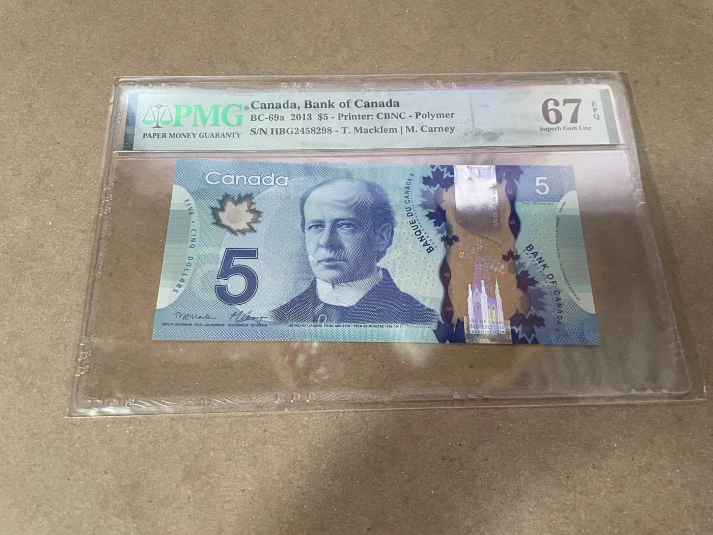 【Blue Auction】✨世界纸币精拍第371期【精】 【首发冠】加拿大 2013年5元 PMG67EPQ 