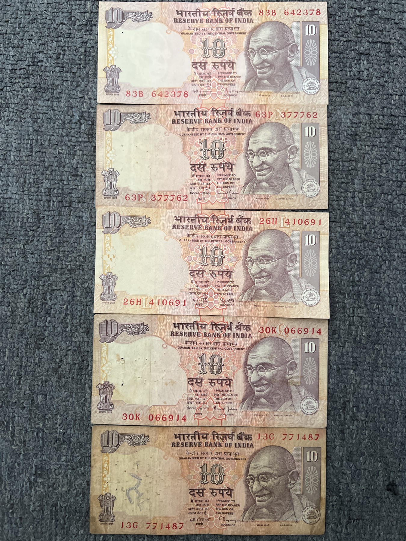 第408期 纸币专场 （无押金，捡漏，全场20包邮，偏远地区除外，接收代拍业务） 印度10卢比五张