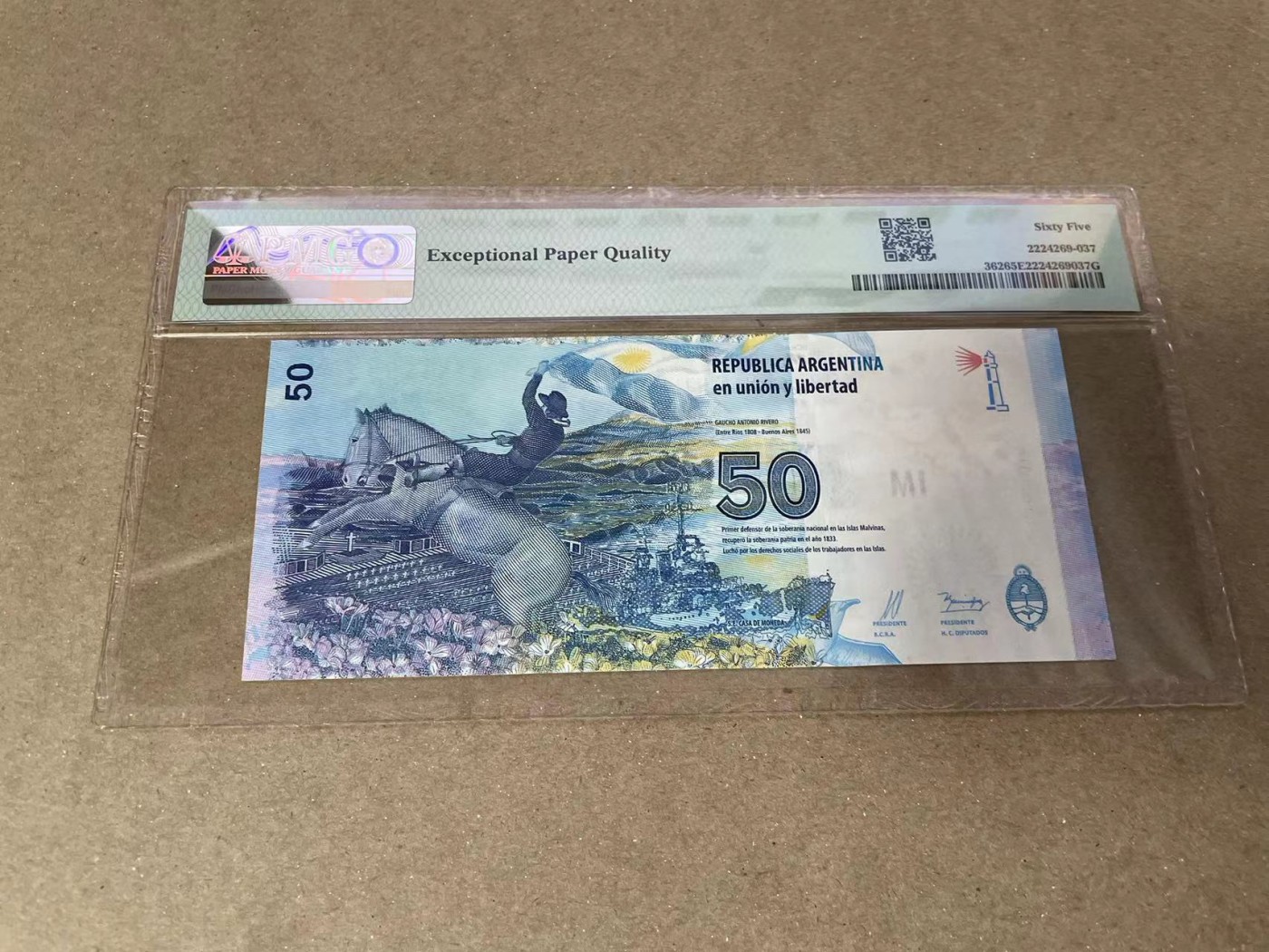 【Blue Auction】✨世界纸币精拍第371期【精】 【无47】阿根廷 2015年50比索 PMG65EPQ 