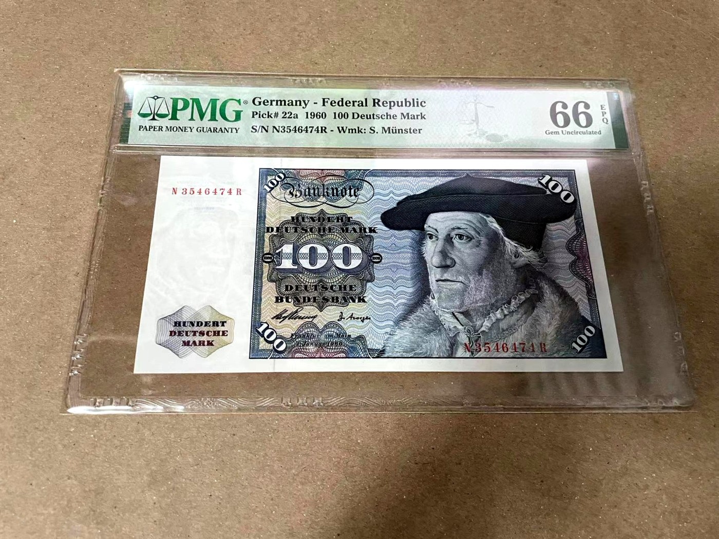 【Blue Auction】✨世界纸币精拍第371期【精】 【初版】德国 1960年100马克 明斯特 PMG66EPQ 