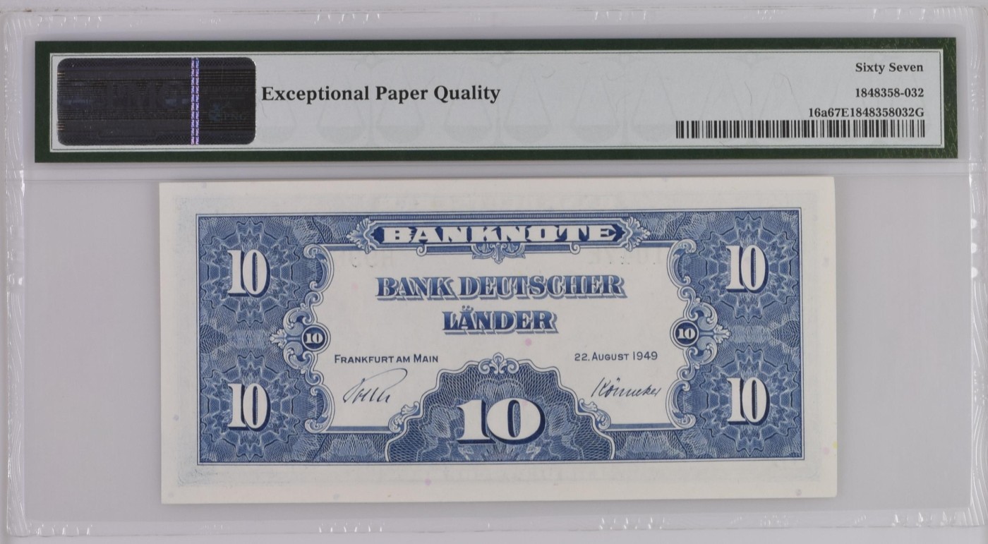 收藏联盟Quantum Auction 第289期拍卖  德国联邦1949年10马克 PMG67  ABNC代印