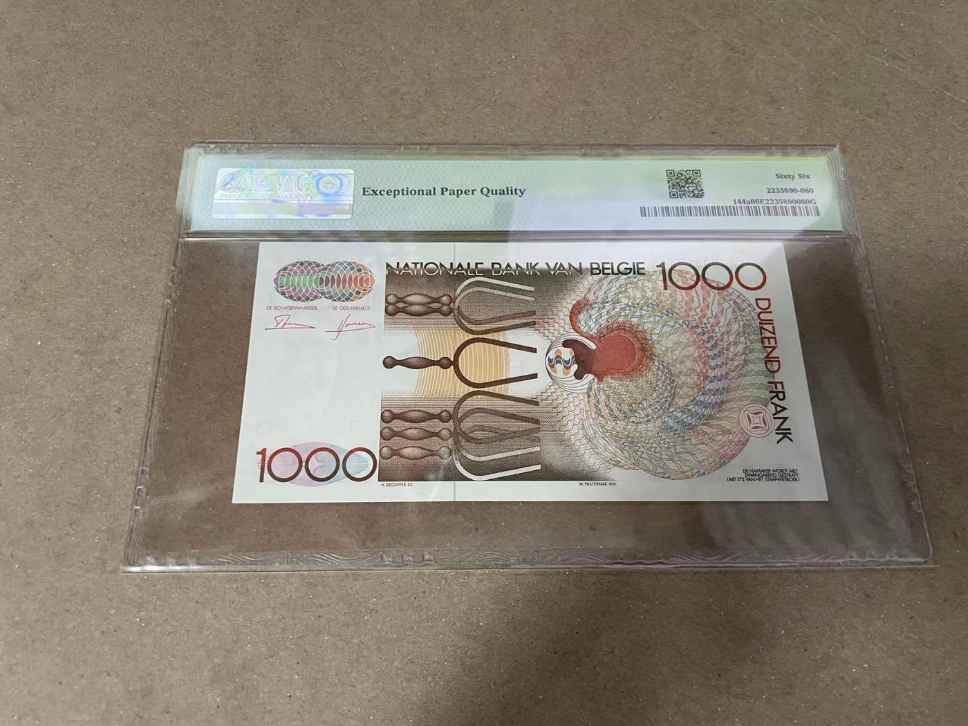 【Blue Auction】✨世界纸币精拍第371期【精】 【无47】比利时 1980-96年1000法郎 PMG66EPQ