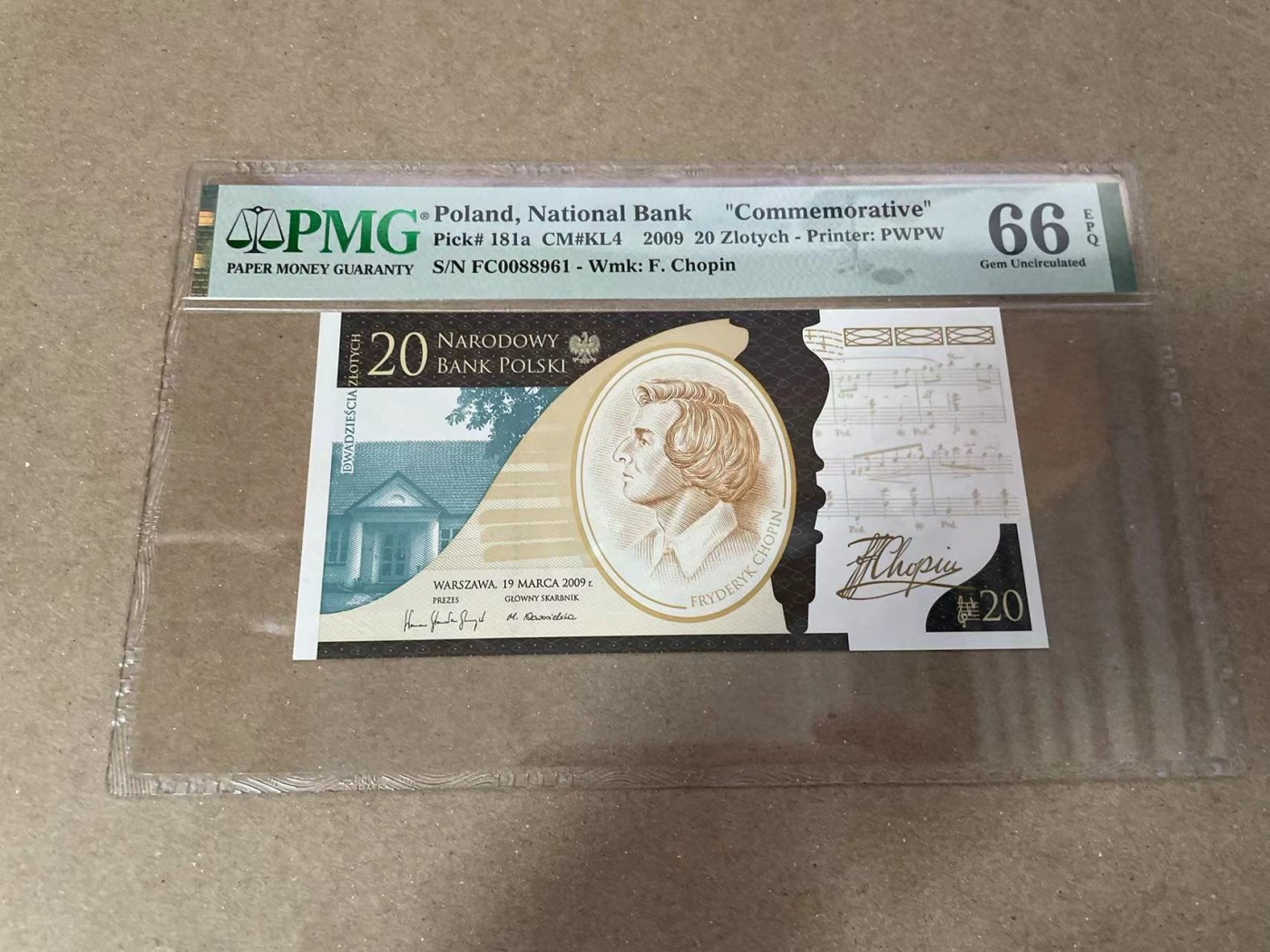 【Blue Auction】✨世界纸币精拍第371期【精】 【倒置号】波兰 2009年20兹罗提 PMG66EPQ 纪念钞