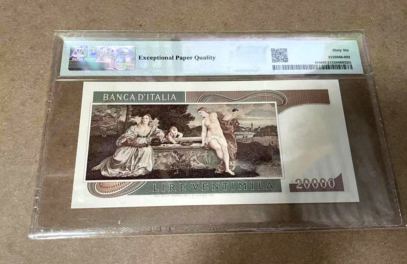 【Blue Auction】✨世界纸币精拍第371期【精】 意大利 1975年20000里拉 经典提香 名画 PMG66EPQ 