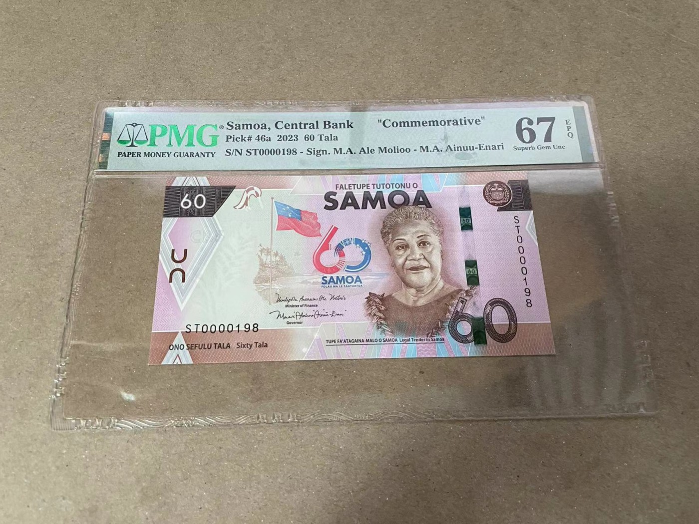 【Blue Auction】✨世界纸币精拍第371期【精】 【198小号 倒置号】萨摩亚 2023年60塔拉 纪念钞 PMG67EPQ 