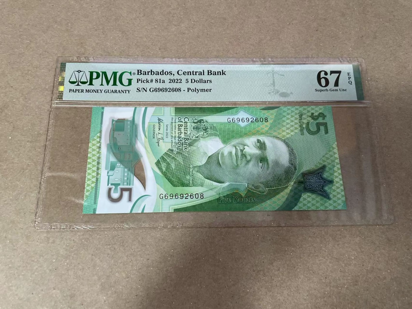 【Blue Auction】✨世界纸币精拍第371期【精】 【无47】巴巴多斯 2022年5元 PMG67EPQ 