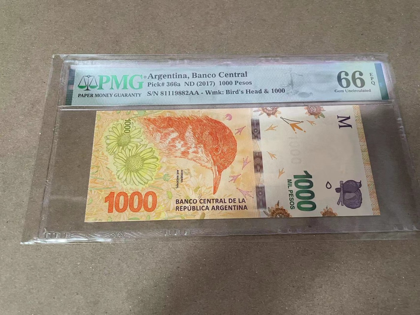 【Blue Auction】✨世界纸币精拍第371期【精】 【AA冠无47】阿根廷 2017年1000比索 PMG66EPQ 