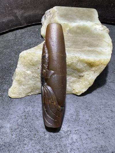 精美亚光高玉化巴西玛瑙手工俏色巧雕金鱼吊坠（把件）一个！ 精美亚光高玉化巴西玛瑙手工俏色巧雕金鱼吊坠（把件）一个！