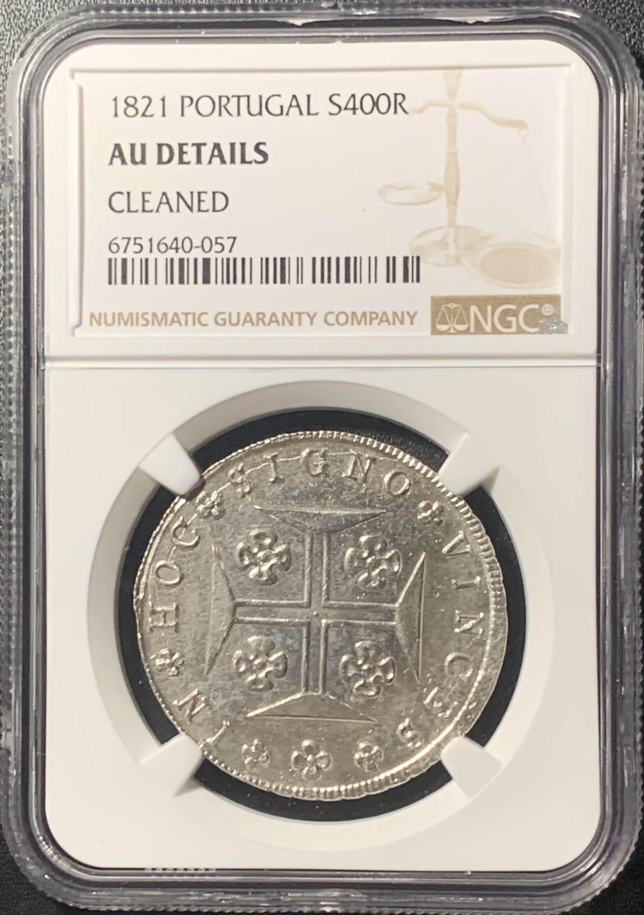 紫瑗钱币——第305期拍卖 葡萄牙 1821年 十字 400瑞尔 银币 NGC AU Detail