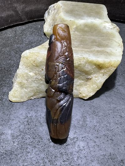 精美亚光高玉化巴西玛瑙手工俏色巧雕金鱼吊坠（把件）一个！ 精美亚光高玉化巴西玛瑙手工俏色巧雕金鱼吊坠（把件）一个！
