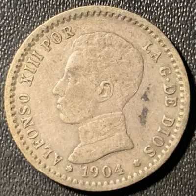 紫瑗钱币——第305期拍卖 - 西班牙 1904年 阿方索十三世 少年头 1比塞塔 5克 0.835银