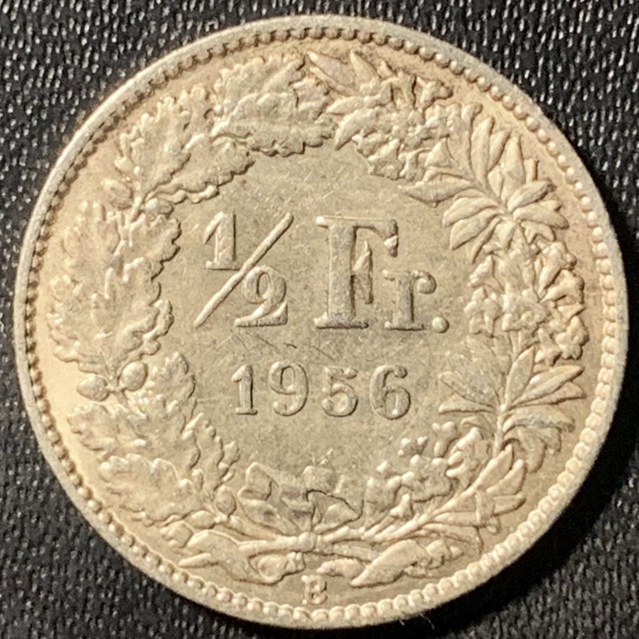 紫瑗钱币——第305期拍卖 瑞士 1956年 赫尔维蒂亚 1/2法郎 2.5克 0.835银