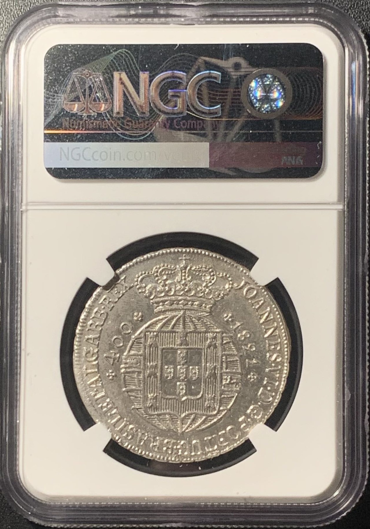 紫瑗钱币——第305期拍卖 葡萄牙 1821年 十字 400瑞尔 银币 NGC AU Detail