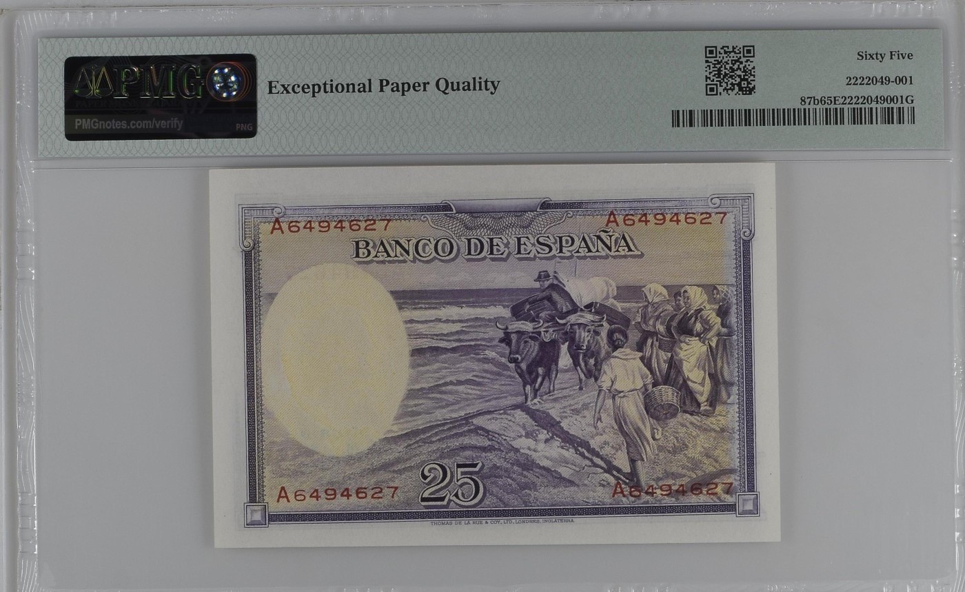 收藏联盟Quantum Auction 第290期拍卖  西班牙1936年25比塞塔 PMG65 小华金 德纳罗代印精品