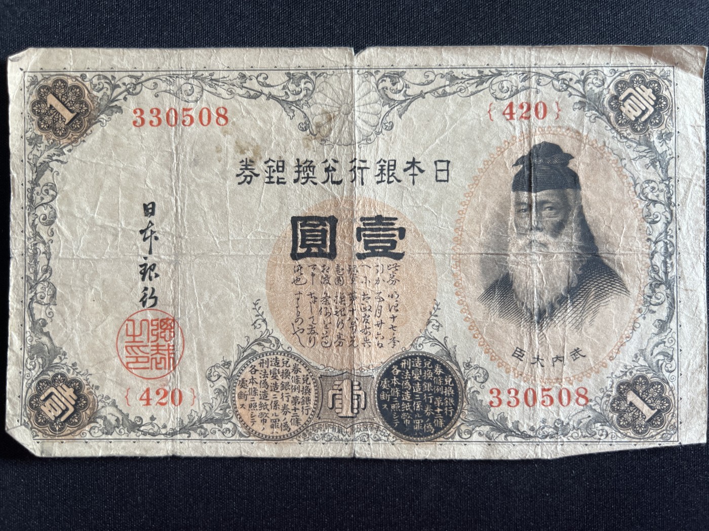 第410期 纸币专场 （无押金，捡漏，全场20包邮，偏远地区除外，接收代拍业务） 日本银行兑换券壹元