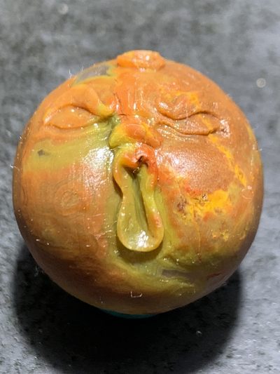 精美亚光高玉化战国红玛瑙手工雕刻怒目表情圆珠一个！ - 精美亚光高玉化战国红玛瑙手工雕刻怒目表情圆珠一个！