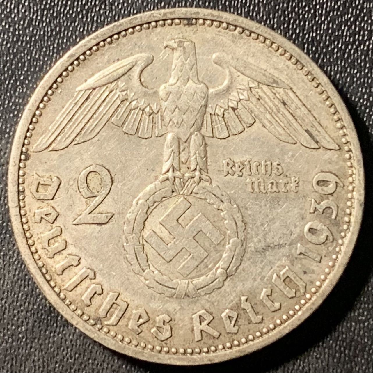 紫瑗钱币——第305期拍卖 德国 1939年 A版 兴登堡 字符 2马克 8克 0.625银