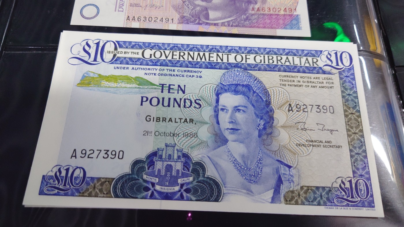 【世界钱币】精选微拍第69期暨2023年第十六期 多款纸币裸钞超低价起拍(第一场) 1986年直布罗陀10镑 全新绝品无4尾号372(非图片号码)