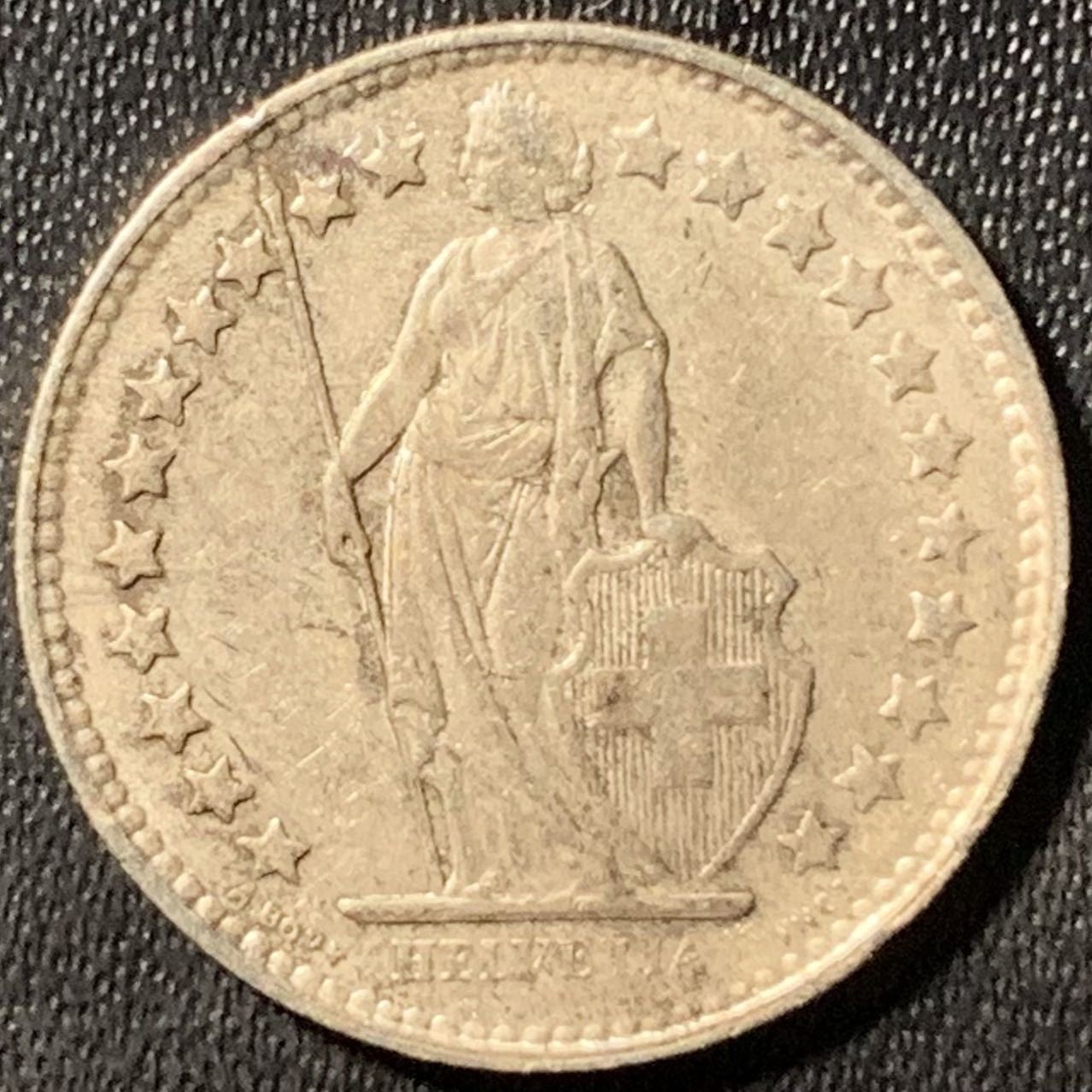 紫瑗钱币——第305期拍卖 瑞士 1956年 赫尔维蒂亚 1/2法郎 2.5克 0.835银