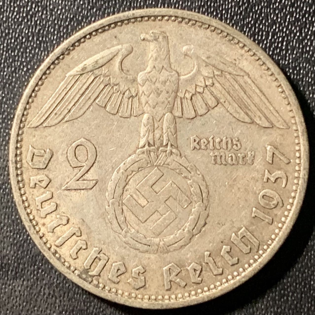 紫瑗钱币——第324期拍卖 德国 1937年 A版 兴登堡 字符 2马克 8克 0.625银