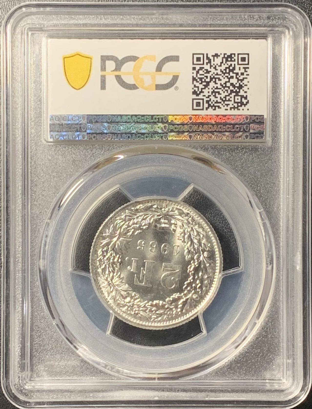 紫瑗钱币——第305期拍卖 瑞士 1965年 B版 赫尔维蒂亚 2法郎 银币 PCGS MS66