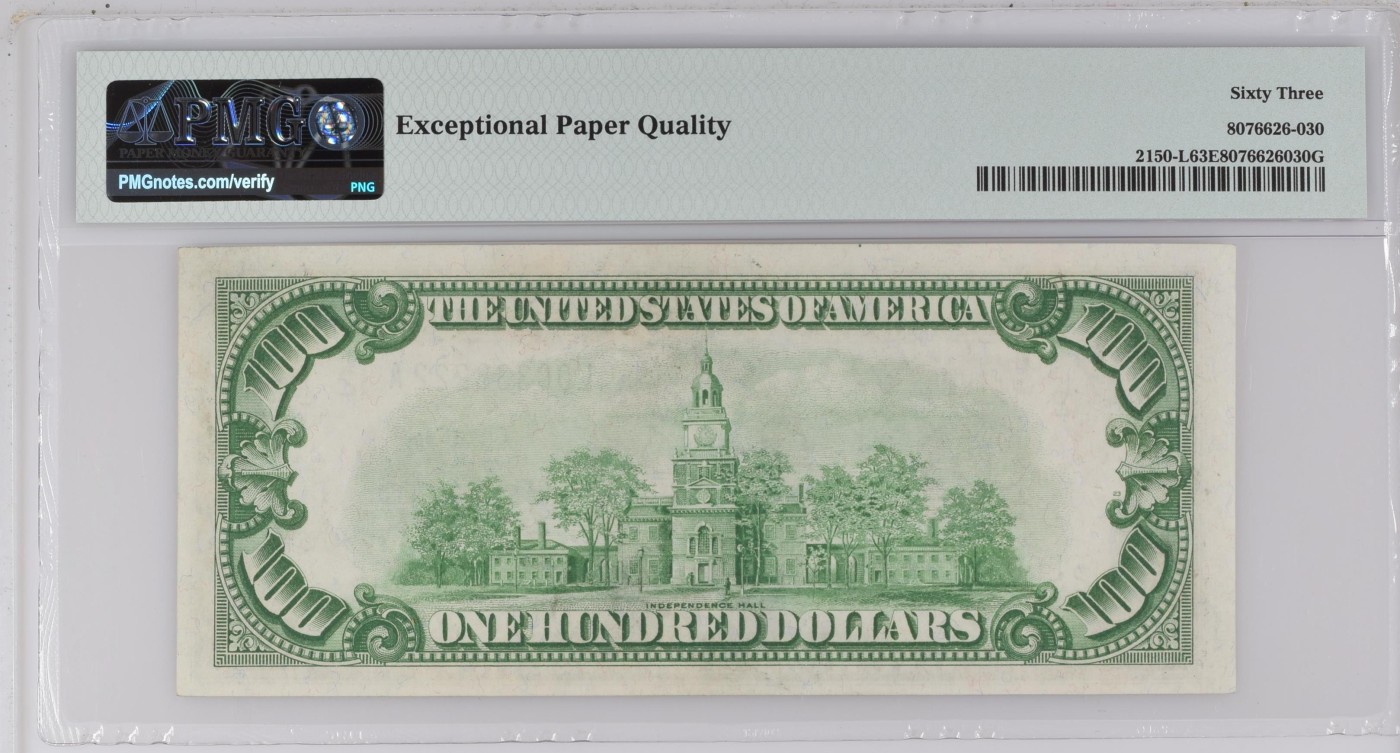 收藏联盟Quantum Auction 第289期拍卖  1928年美国100元 数字冠12三藩市联储 PMG63E