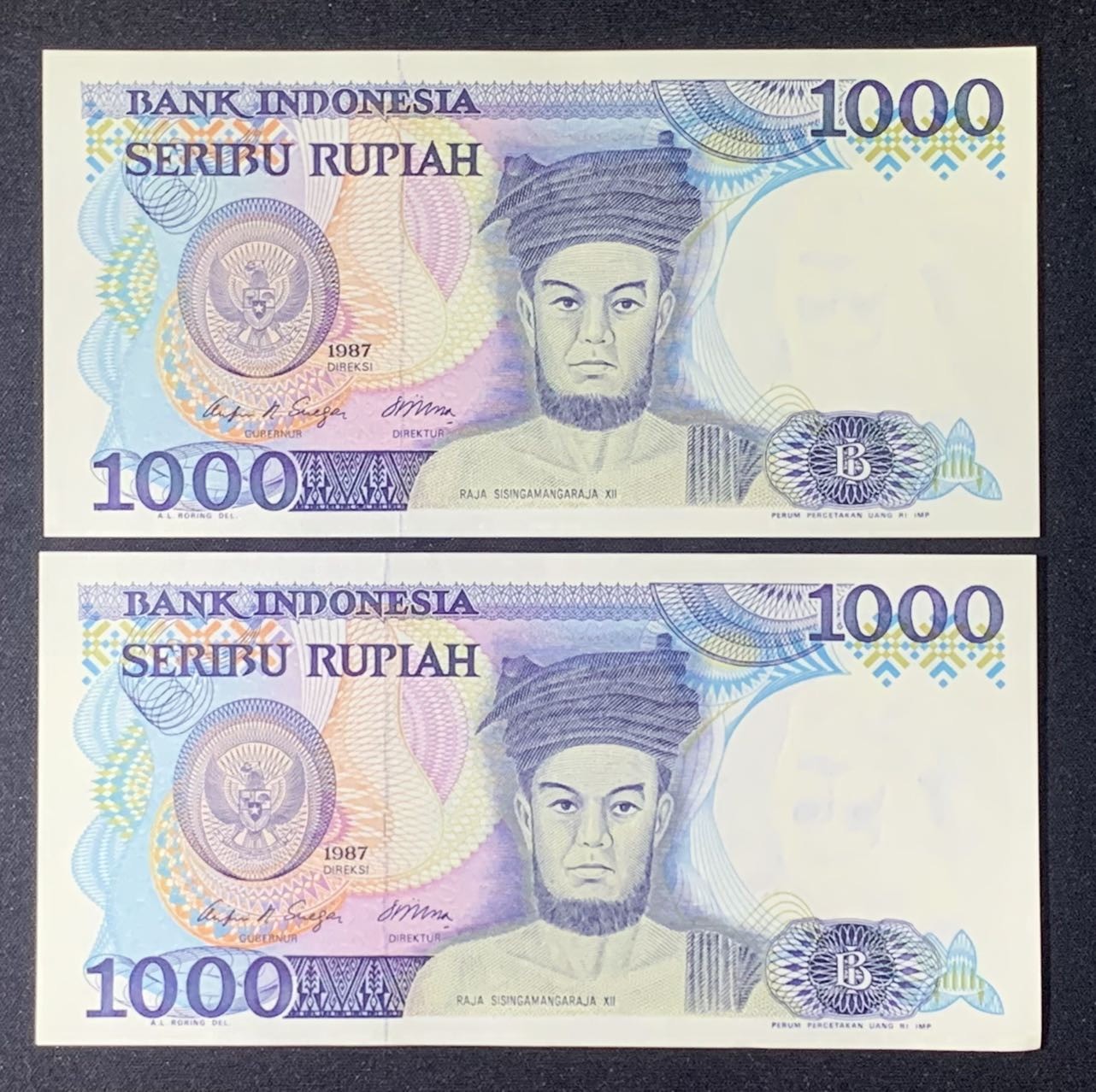 紫瑗钱币——第306期拍卖 印度尼西亚 1987年 土著男人 1000卢比 2张一组 UNC