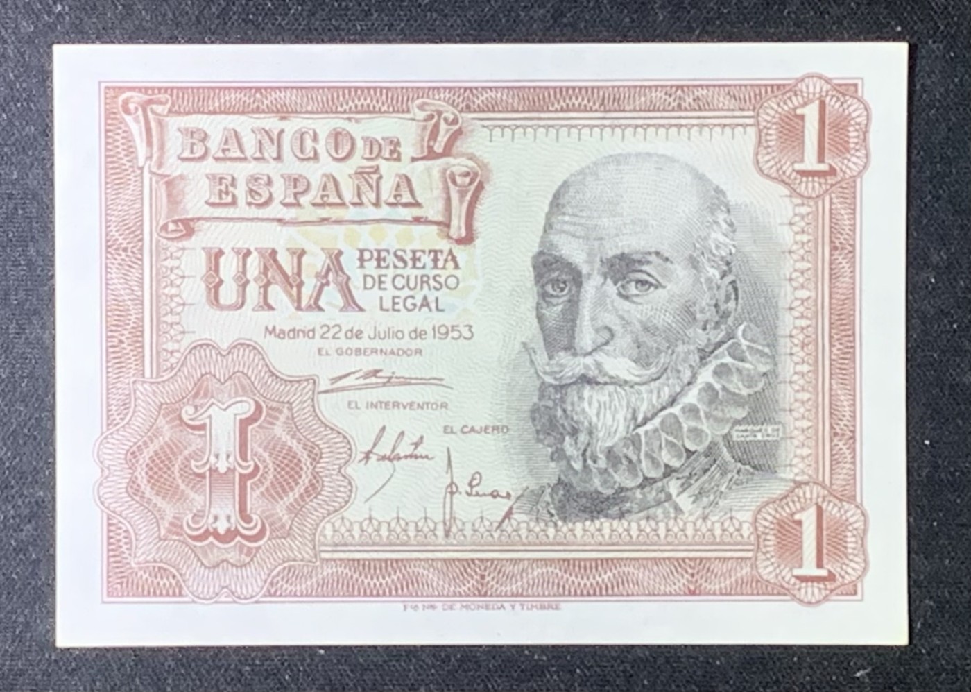 紫瑗钱币——第306期拍卖 西班牙 1953年 圣克鲁斯侯爵 阿尔瓦罗·德·巴赞 1比塞塔 UNC