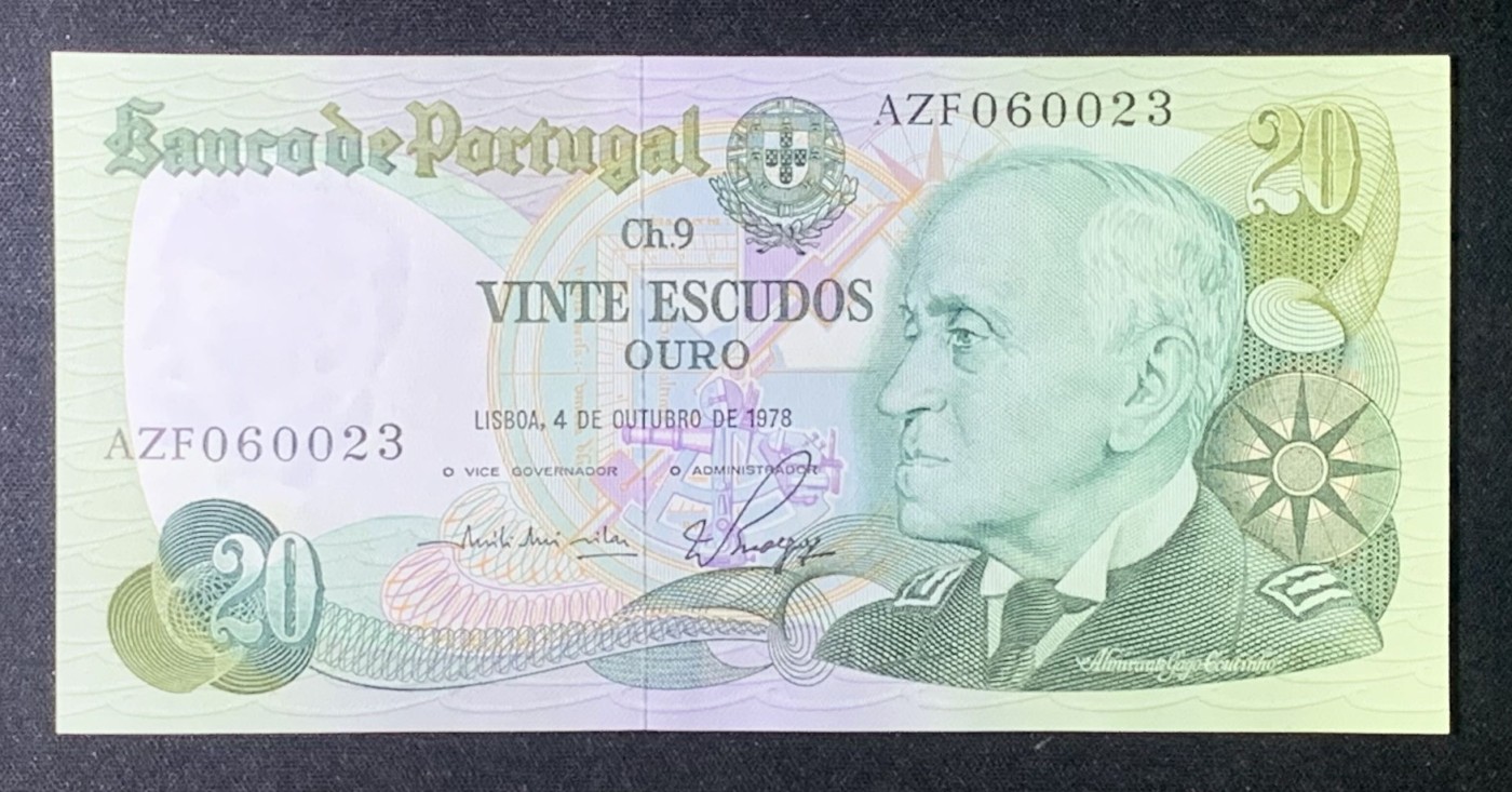 紫瑗钱币——第306期拍卖 葡萄牙 1978年 10月4日 海军上将加戈·库蒂尼奥 20埃斯库多 UNC
