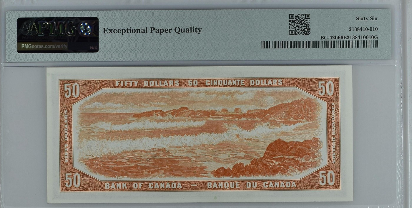 收藏联盟Quantum Auction 第289期拍卖  加拿大1954年50元 PMG66 号码无4 稀少面值 海岸线