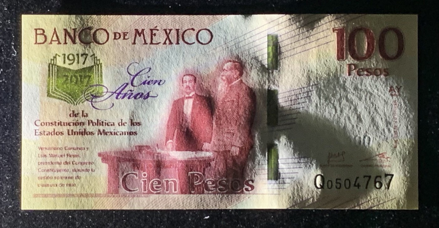 紫瑗钱币——第306期拍卖 墨西哥 2017年 宪法颁布100周年 100比索 UNC