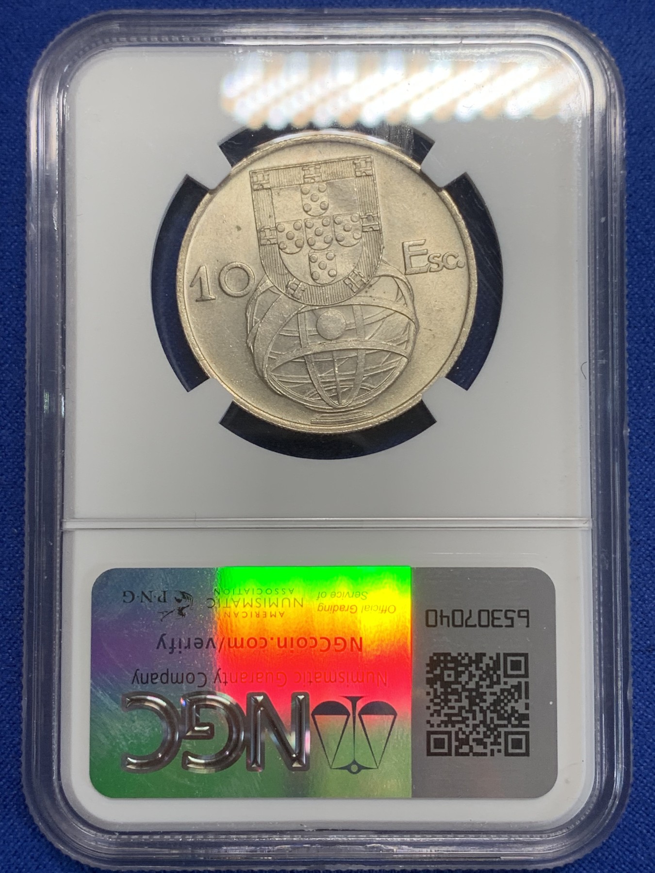 《竞宝斋》第198场-周日，周一 2场 (全场包邮) NGC-MS64 葡萄牙1954年 大帆船10埃斯库多银币