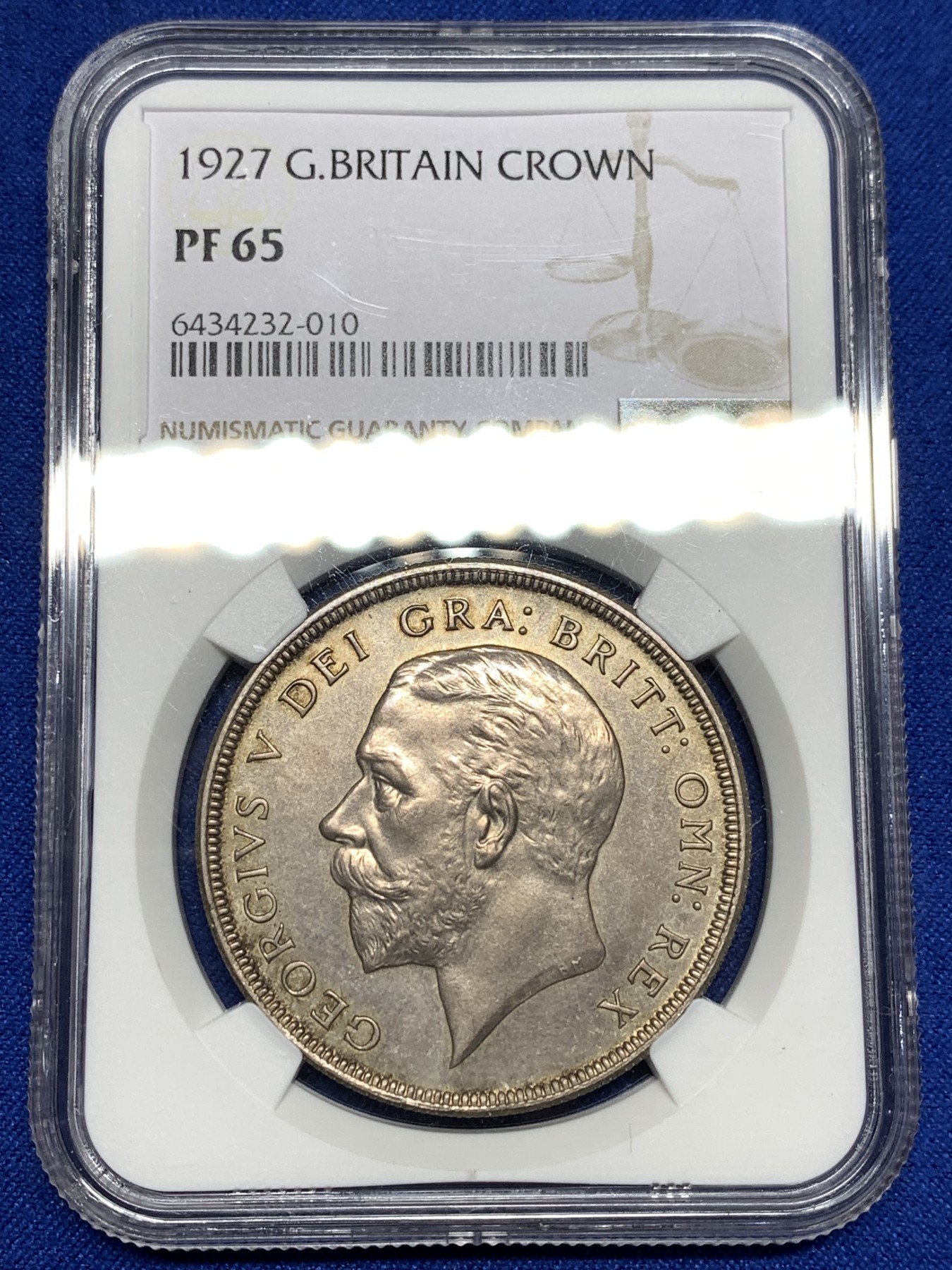 《竞宝斋》第198场-周日，周一 2场 (全场包邮) NGC PR65 英国 1927乔治五世 精致版 花冠克朗 大银币 顶级分数 然后灰包浆 非常好