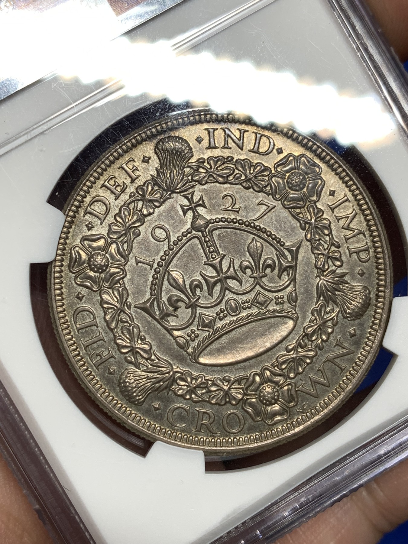 《竞宝斋》第198场-周日，周一 2场 (全场包邮) NGC PR65 英国 1927乔治五世 精致版 花冠克朗 大银币 顶级分数 然后灰包浆 非常好