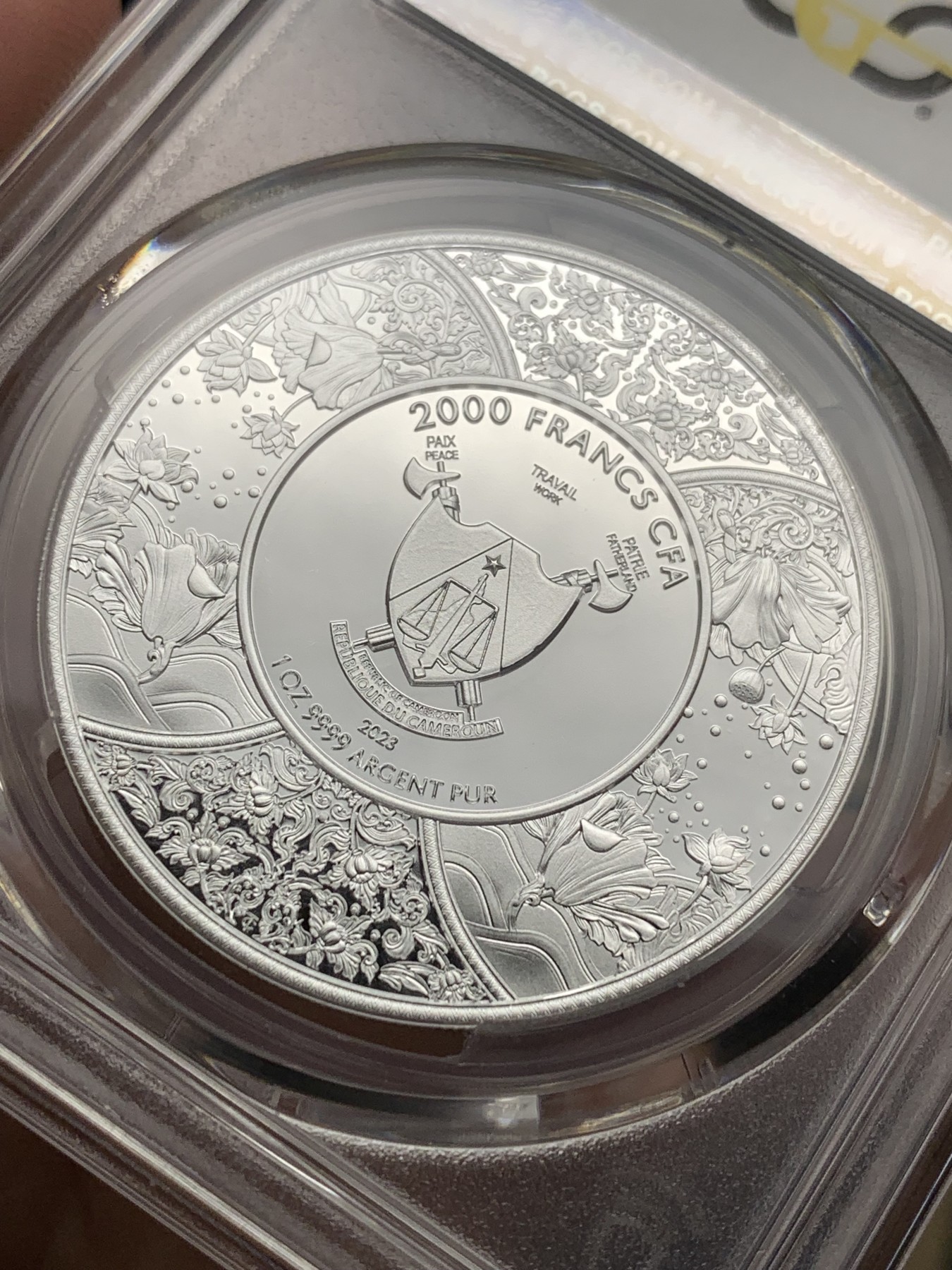 《竞宝斋》第198场-周日，周一 2场 (全场包邮) 冠军分 PCGS PR69DCAM喀麦隆2023年杜尔加女战神1盎司大银币 收藏好品，精制漂亮！