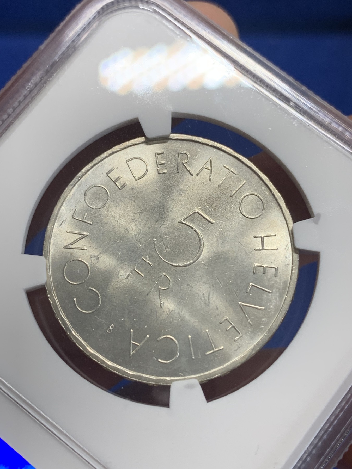 《竞宝斋》第198场-周日，周一 2场 (全场包邮) NGC-MS63 瑞士1963年国际红十字会成立百年纪念5法郎银币