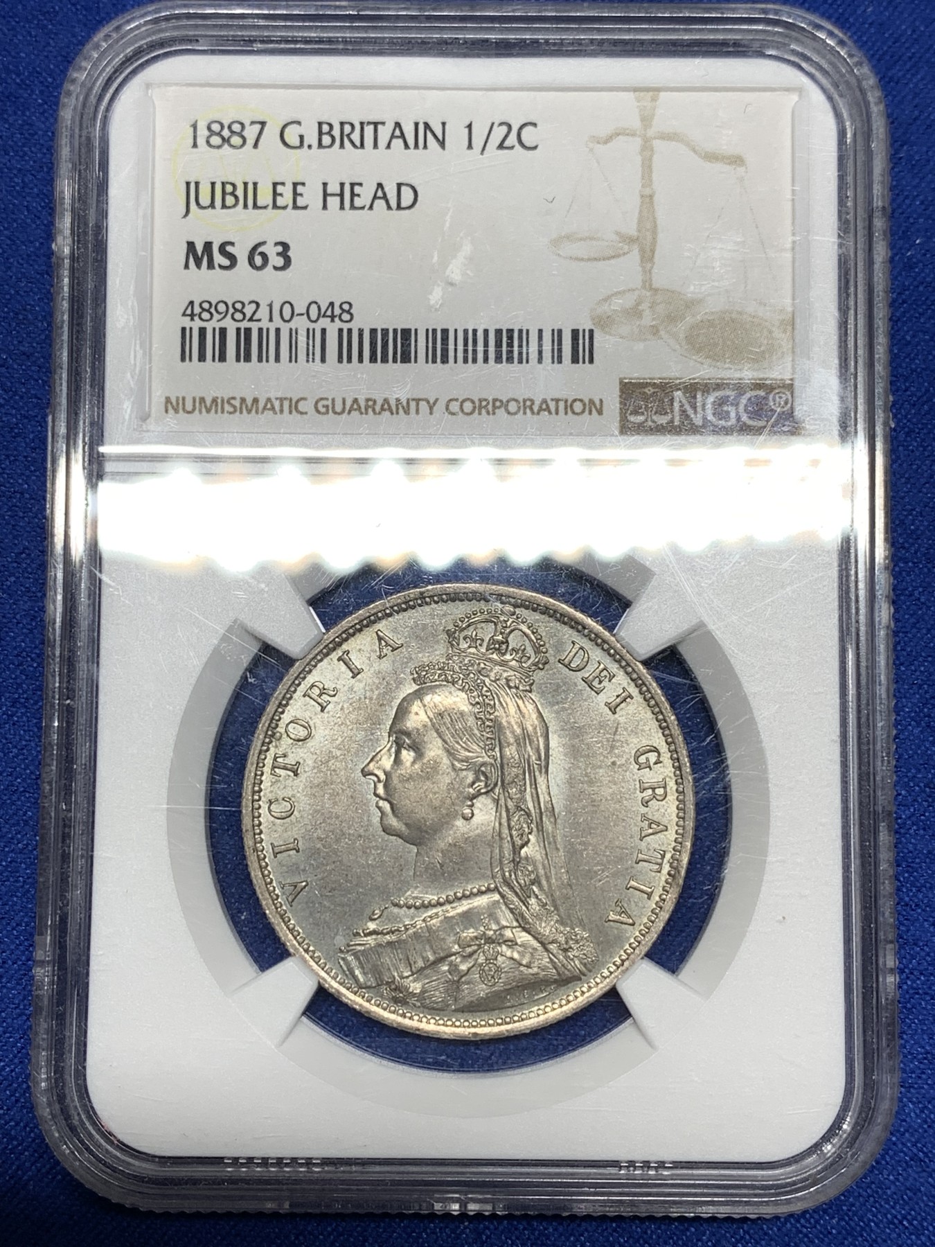 《竞宝斋》第198场-周日，周一 2场 (全场包邮) NGC MS63 英国1887高冠半克朗银币