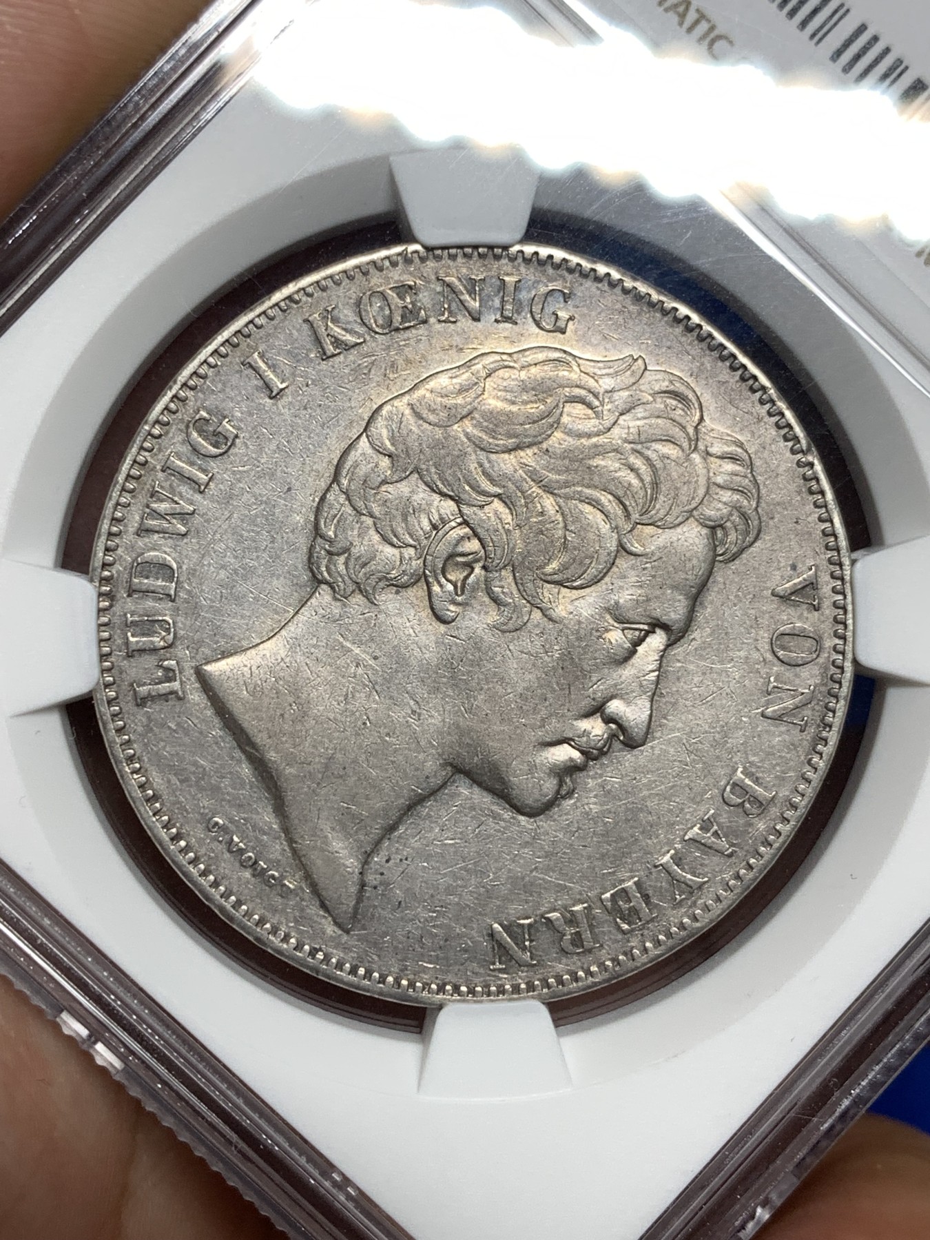 《竞宝斋》第198场-周日，周一 2场 (全场包邮) NGC AU55 德国 巴伐利亚 1845年 路德维希一世 皇孙纪念2泰勒大银币 非常热门的路德维希历史系2泰勒大银币 少见品种