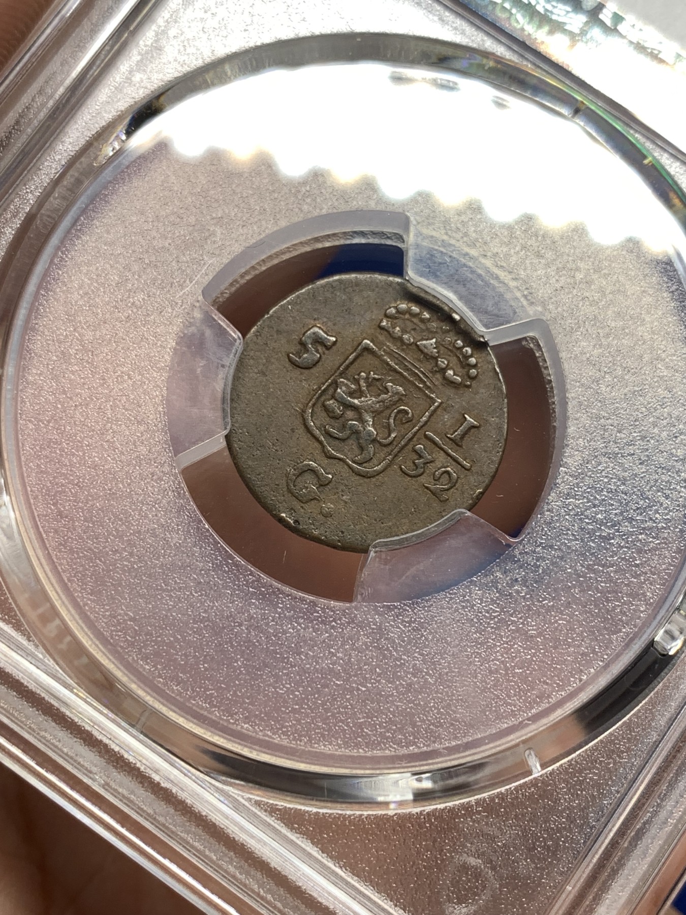 《竞宝斋》第198场-周日，周一 2场 (全场包邮) PCGS-AU50BN 1808年荷属东印度1/2D铜币，早期荷属东印度辅币，流通充分，保存不易。铜光犹存，状态不错