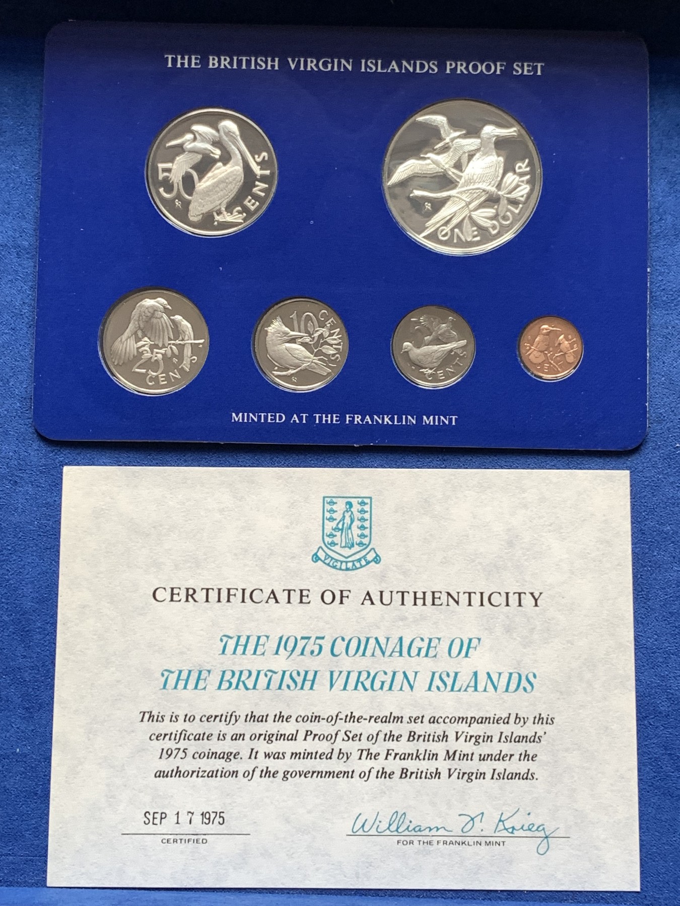 《竞宝斋》第198场-周日，周一 2场 (全场包邮) 原盒证书 维京群岛 1975年 鸟类 6枚套 富兰克林造币厂 精制纪念币 最大枚是银币