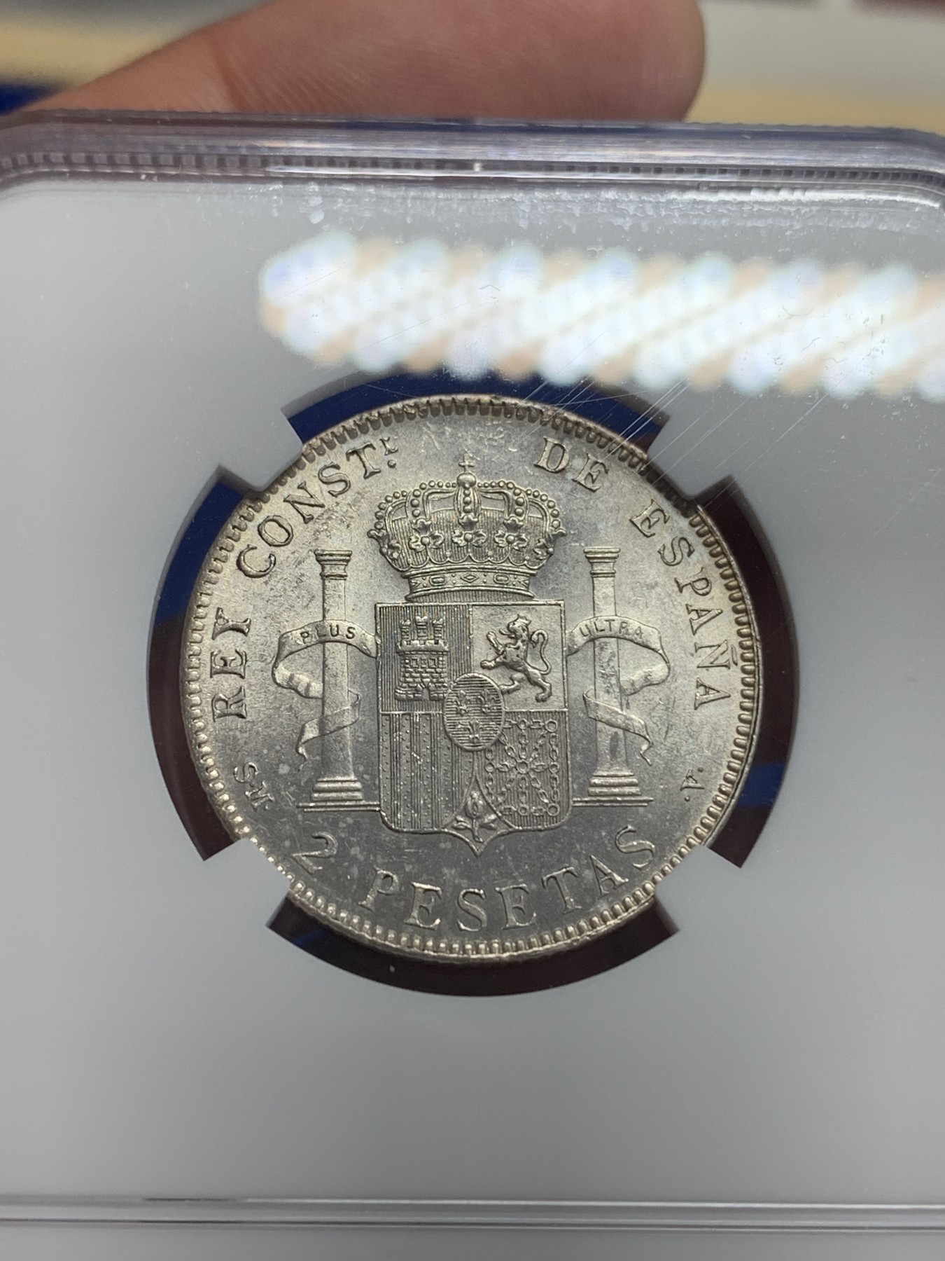 《竞宝斋》第198场-周日，周一 2场 (全场包邮) NGC-UNCD 西班牙1905阿方索十三世2比塞塔银币