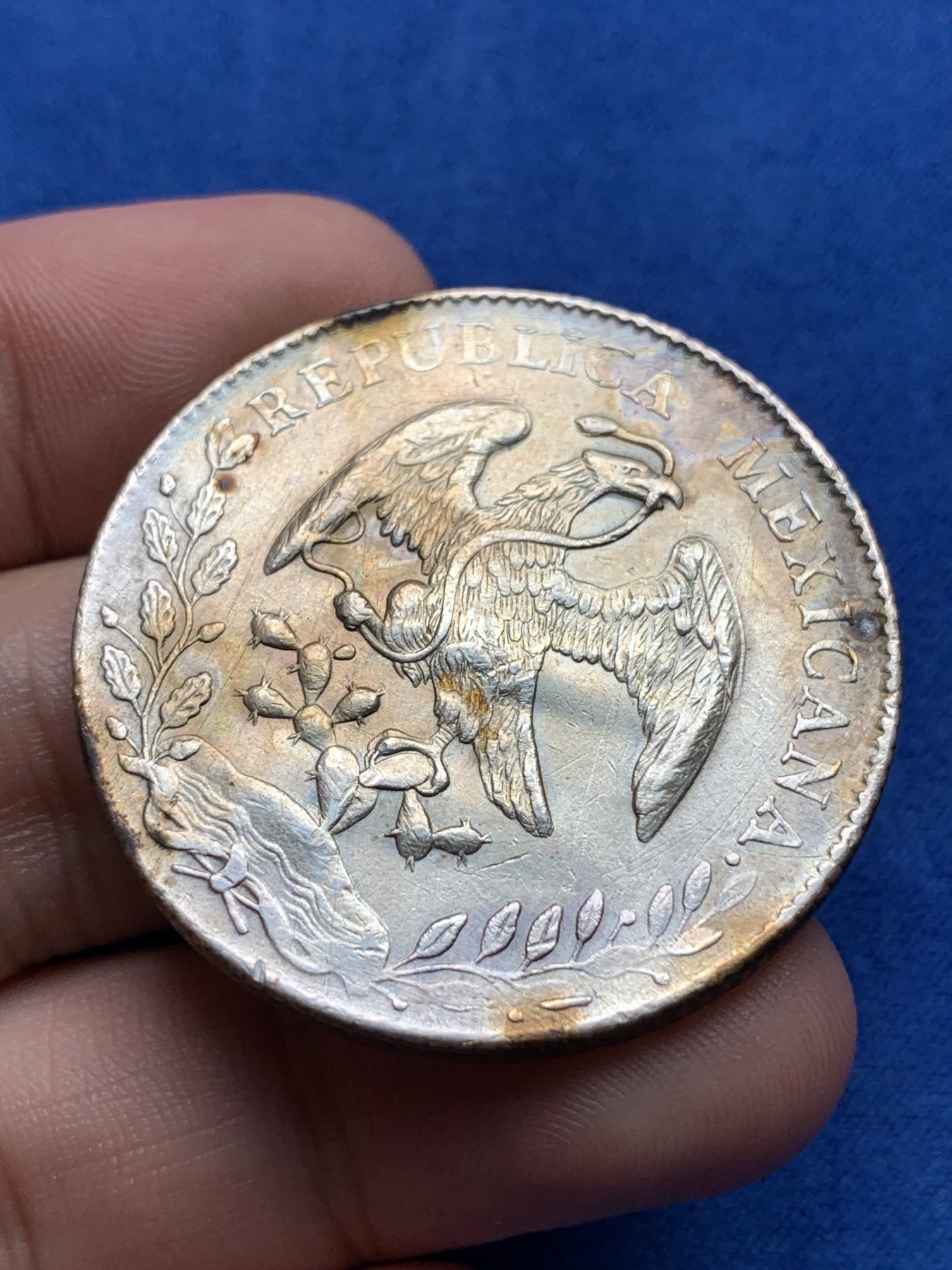 《竞宝斋》第198场-周日，周一 2场 (全场包邮) 墨西哥花边鹰洋八瑞尔银币  1894年zs厂  有洗过 全羽 细节见图