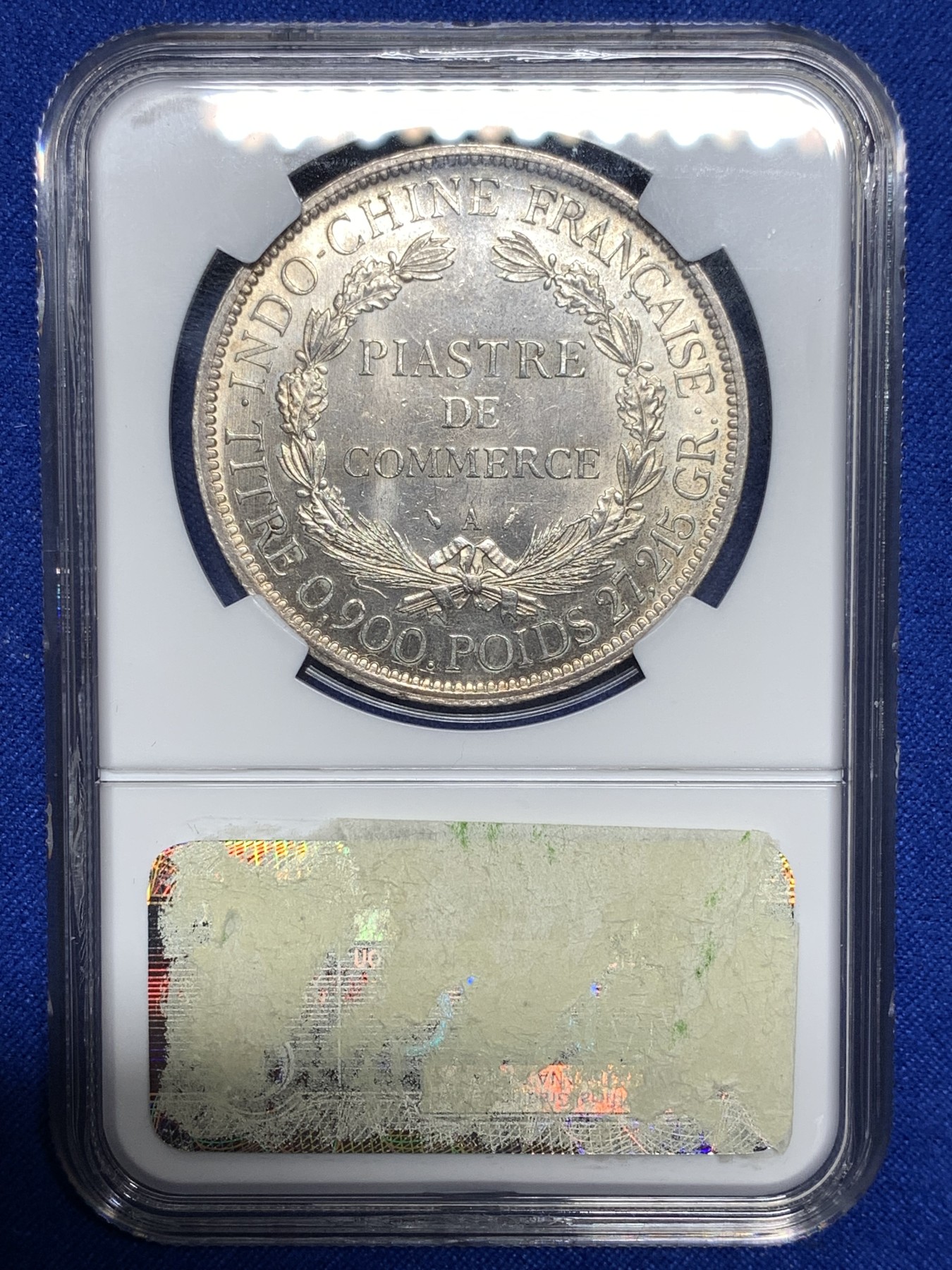 《竞宝斋》第198场-周日，周一 2场 (全场包邮) NGC-MS62 法属印支 1887年加重坐洋 1皮亚斯特 银币