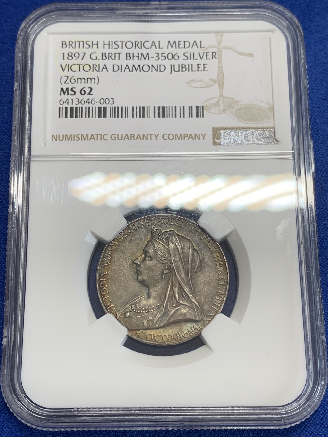 《竞宝斋》第198场-周日，周一 2场 (全场包邮) NGC-MS62 英国1897年维多利亚加冕60周年纪念银章，原味五彩