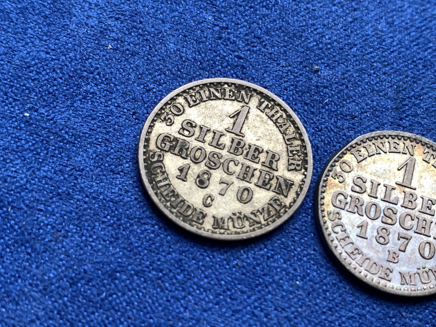 《竞宝斋》第198场-周日，周一 2场 (全场包邮) 两枚一组 德国普鲁士 1870年 1格罗申 银币