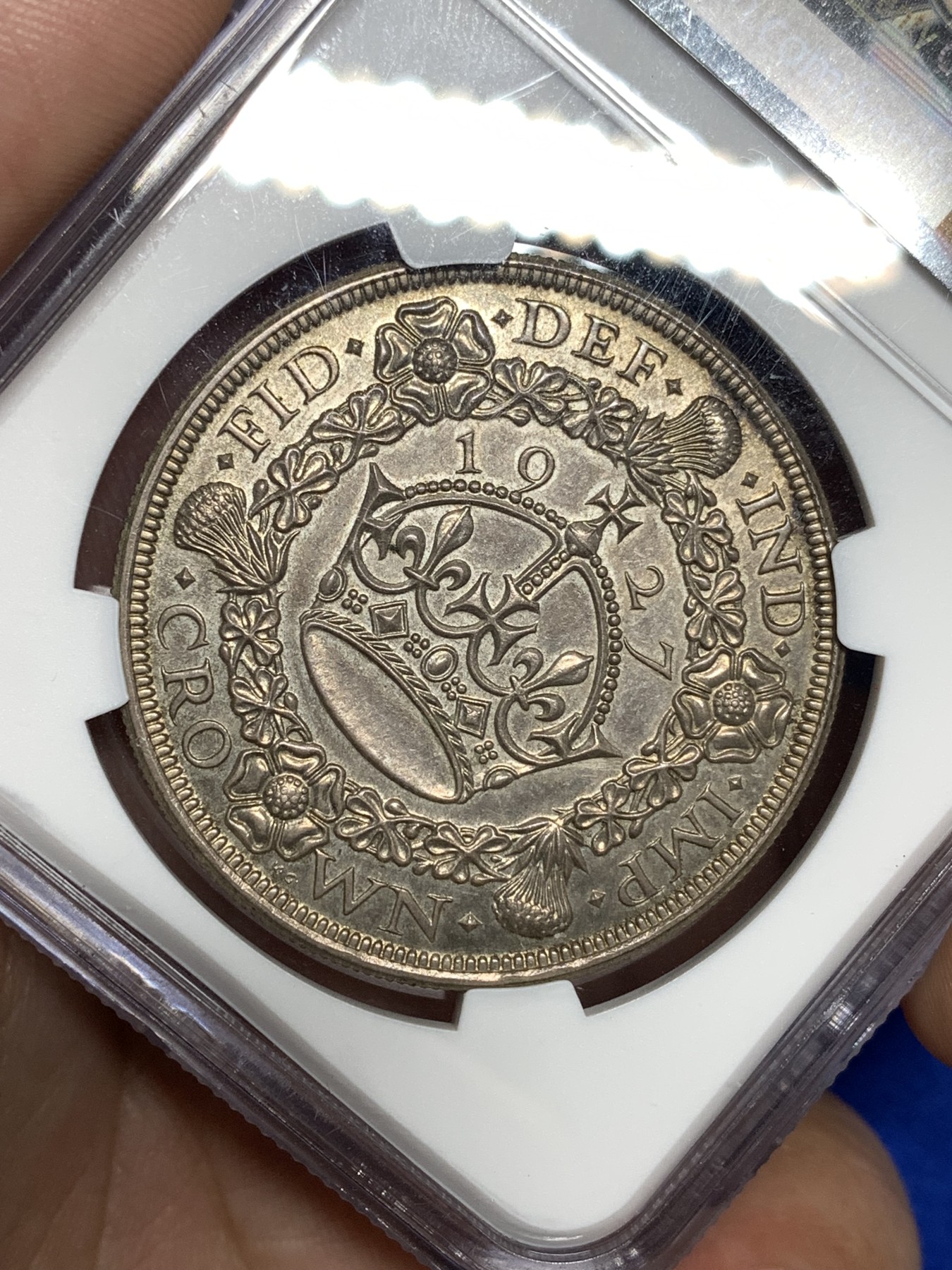 《竞宝斋》第198场-周日，周一 2场 (全场包邮) NGC PR65 英国 1927乔治五世 精致版 花冠克朗 大银币 顶级分数 然后灰包浆 非常好